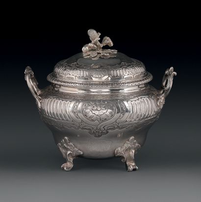 Silver covered sugar bowl, of baluster form,...