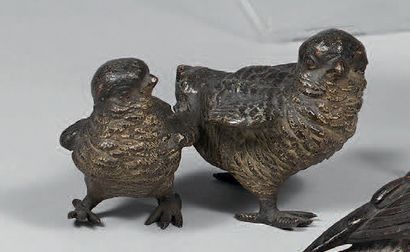 Couple of quails, in two parts. H. : 5,5...