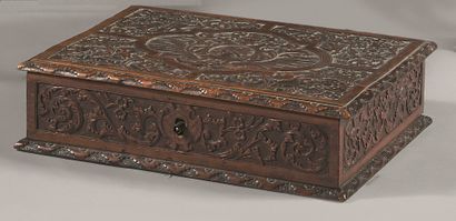Rectangular wooden box carved with Saint...