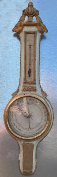 Barometer-thermometer in grey-blue lacquered...