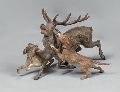 Deer attacked by two dogs. Marked Geschützt....