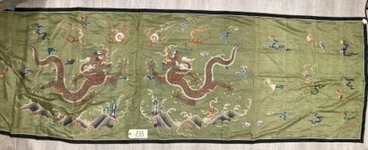 CHINE - XIXe siècle.
Rectangular green silk...