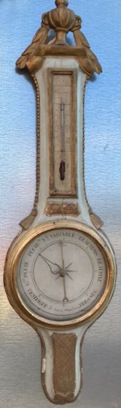 Barometer-thermometer in grey-blue lacquered...