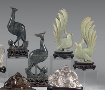 CHINE - XXe siècle.
Two cranes in grey quartz...