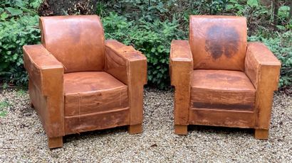 Pair of club style armchairs upholstered...