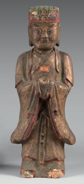 CHINE - XIXe siècle.
Wooden statuette with...