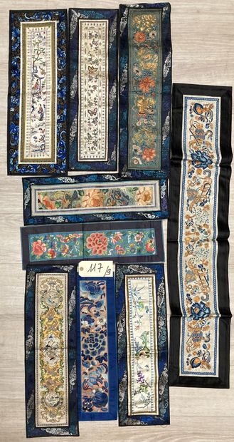 CHINE - XIXe siècle.
Set of nine embroidered...