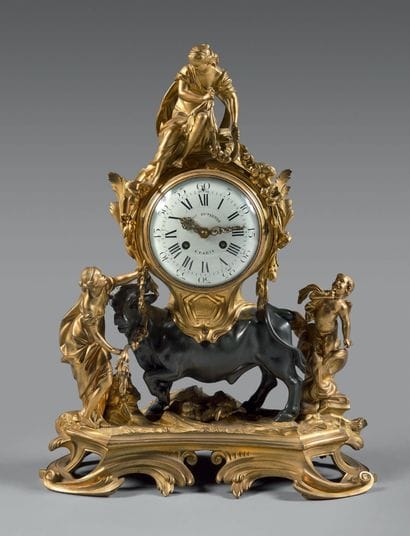 Clock in patinated and gilded bronze, called...