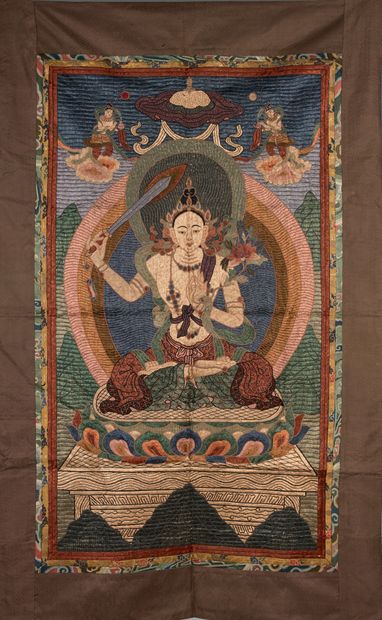 MONGOLIE - XIXe siècle.
Thangka embroidered...