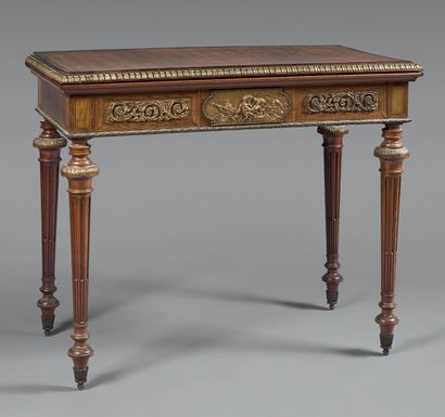 Mahogany and mahogany veneer game table inlaid...