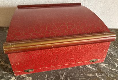 Old wooden game box painted red marbled gold...