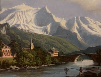 19th century SWISS SCHOOL: -MOUNT BLANC WITH...