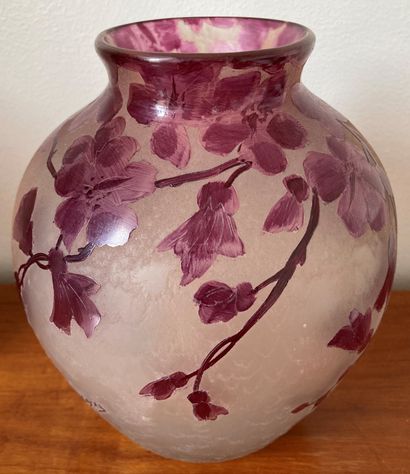 LEGRAS. Pair of opaque white glass vases...