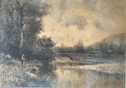 BRAISAZ: LANDSCAPE AT THE BRIDGE WITH FISHERMEN....