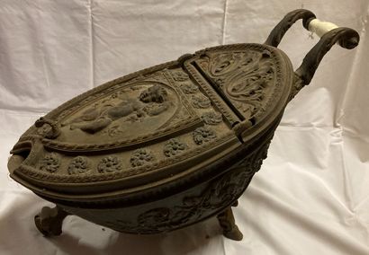 Cast iron coal cart, decorated with foliage,...