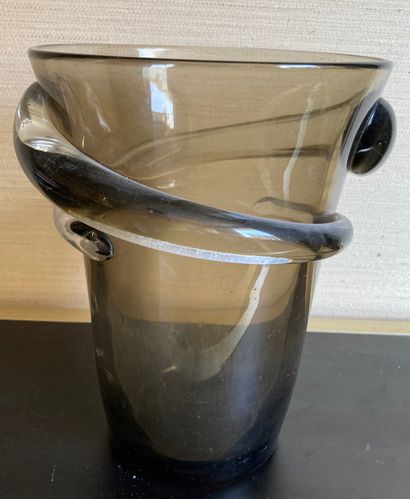 Large truncated cone-shaped vase out of smoked...