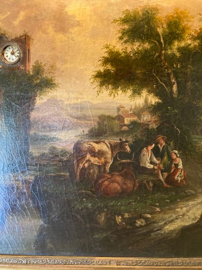Clock painting, oil on canvas about a landscape...