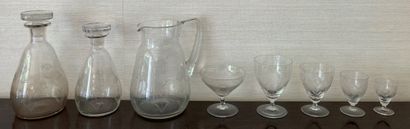 
Part of glass service in crystal with engraved...