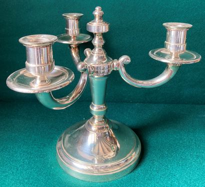 Silver plated metal tabletop, with three...
