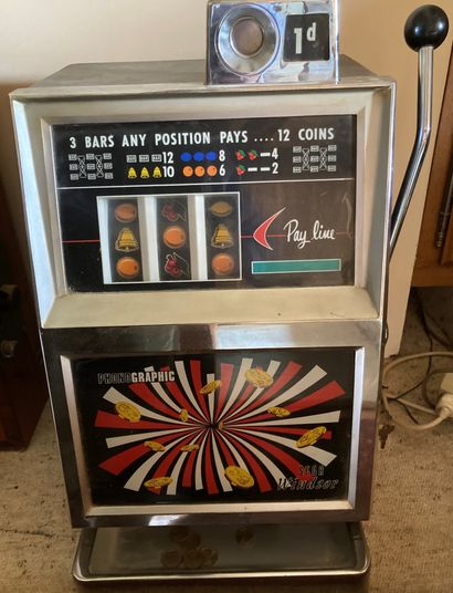 Slot machine in chromed metal and black lacquered...