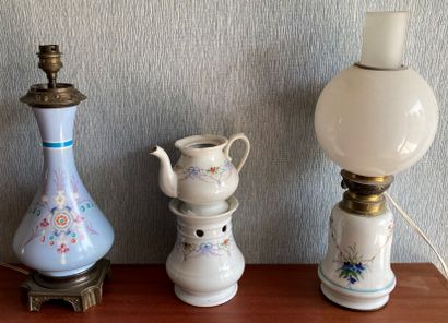 Porcelaines : pied de lampe balustre, à décor...