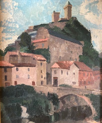 A. VERGNIER: VILLAGE WITH AN OVERHANGING...