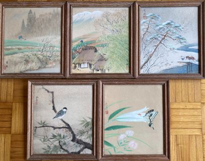 Suite of five gouaches, three on the subject...