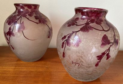 LEGRAS. Pair of opaque white glass vases...