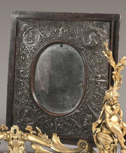 Mirror with rectangular surround in stained...