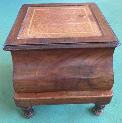 
Mahogany staircase seat with embossed morocco...
