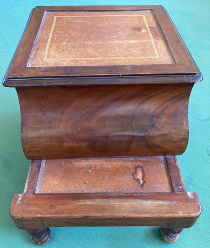
Mahogany staircase seat with embossed morocco...