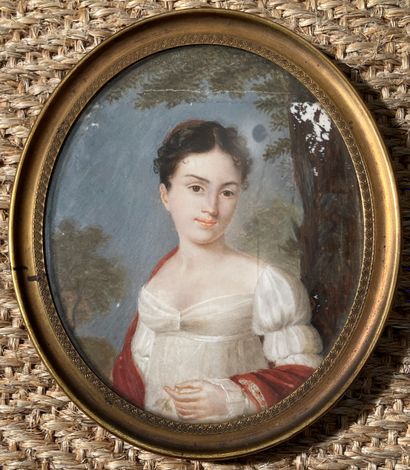Miniature ovale représentant une jeune femme...