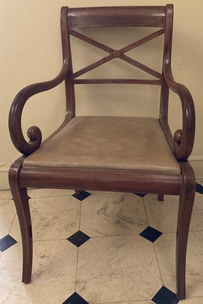 Paire de fauteuils et suite de quatre chaises...