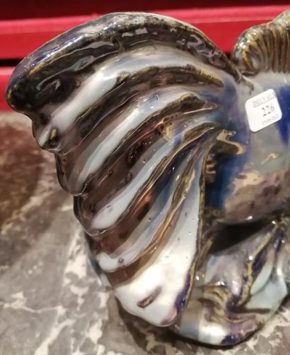 RAMBERVILLERS. Poisson en grès flammé à décor...