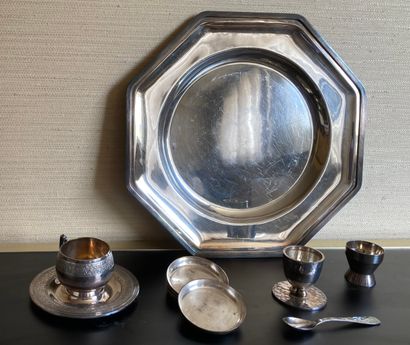 Set in silver plated metal, including: four...