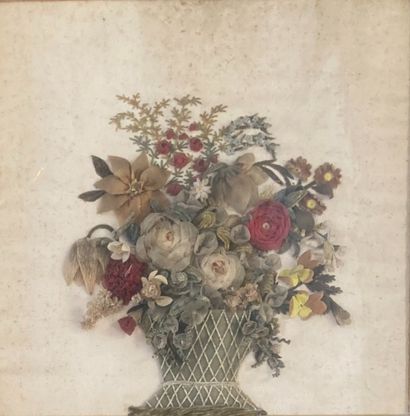 Gilded wood frame, with flowered basket,...