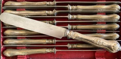 Twelve large knives in silver plated metal,...