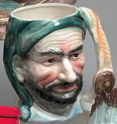 Pot à tabac en faïence polychrome, figurant...