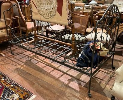 
Metal bed with scroll decoration. Length....