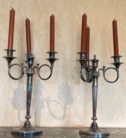Pair of large silver-plated metal torches,...