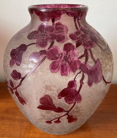 LEGRAS. Pair of opaque white glass vases...
