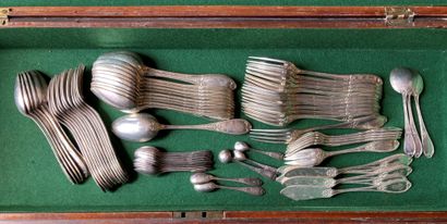 Silver-plated metal cutlery set with crossed...