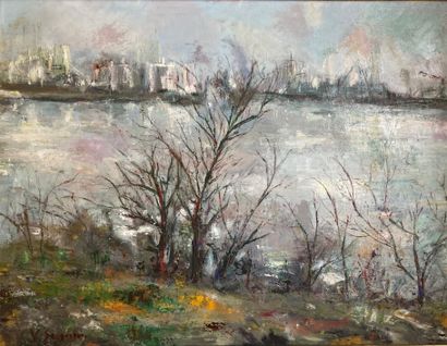 V. SEIGNEUR: EDGE OF THE SEINE. Oil on canvas,...