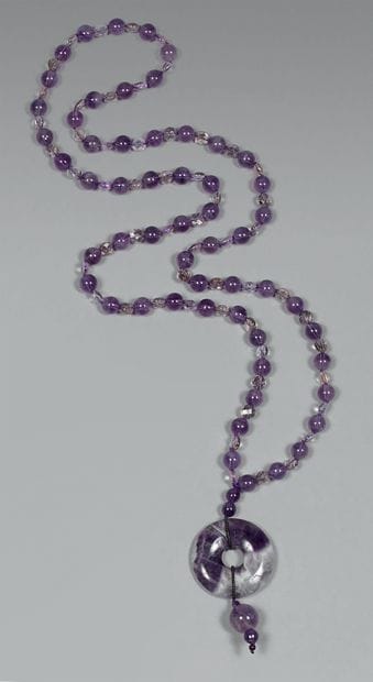 Long collier en boules d'améthyste et petites...