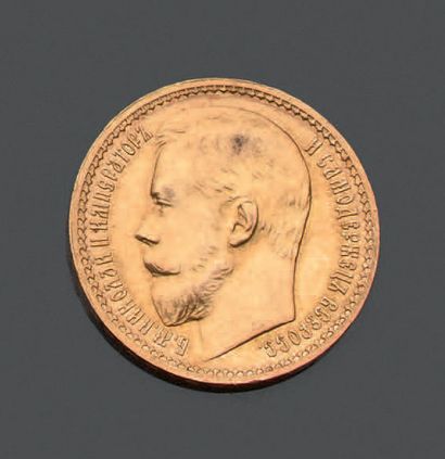 RUSSIE. Pièce en or jaune. Quinze roubles,...