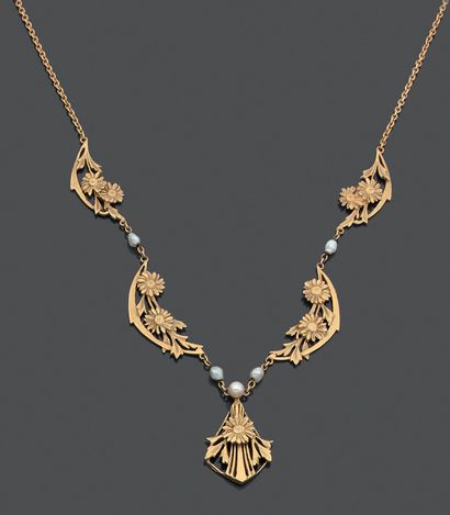 Collier draperie en or jaune 18K (750), la...