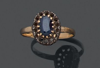 Bague en or jaune 18K (750) et argent (800),...