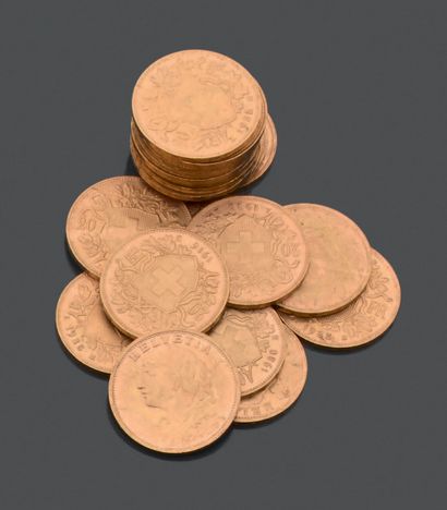 SUISSE. Vingt-et-une pièces de vingt francs...