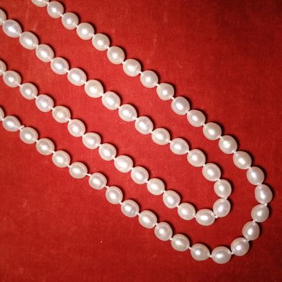 Freshwater pearl necklace, slightly oval...