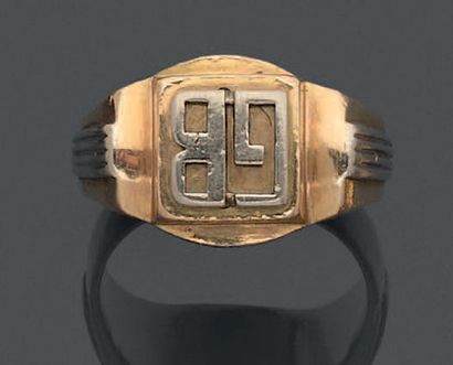 Chevalière en or jaune et or gris 18K (750),...